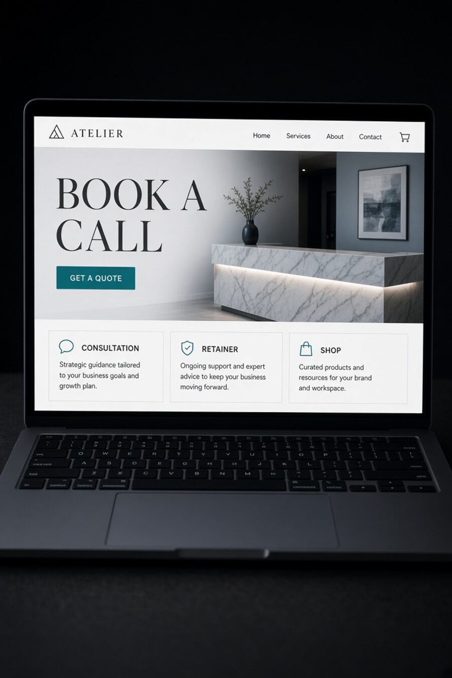 A typical agency WordPress theme: Book a Call, Get a Quote, Shop